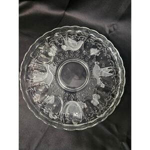 Vintage Lead Crystal Deviled Egg Platter Plate 12" Indiana Glass Frosted Glass